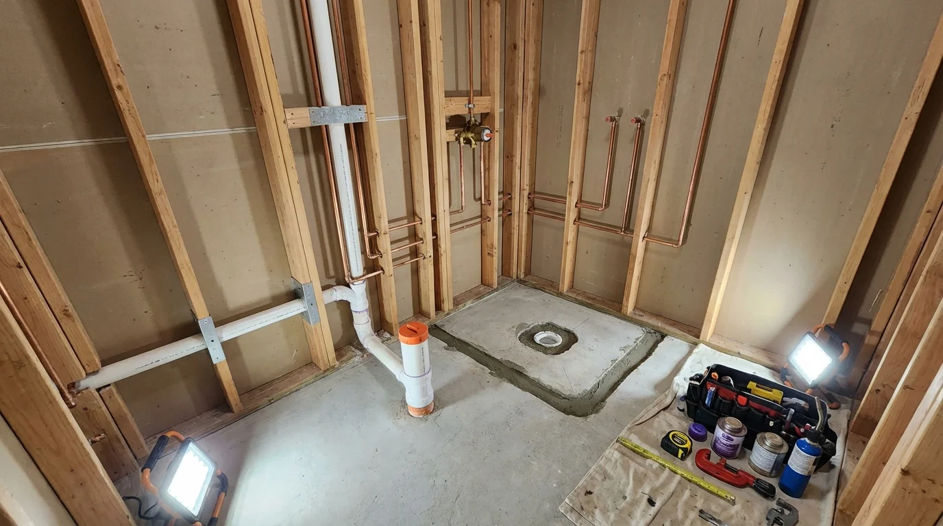 Bathroom rough-in plumbing during remodel by Johns Plumbing LLC in Satanta